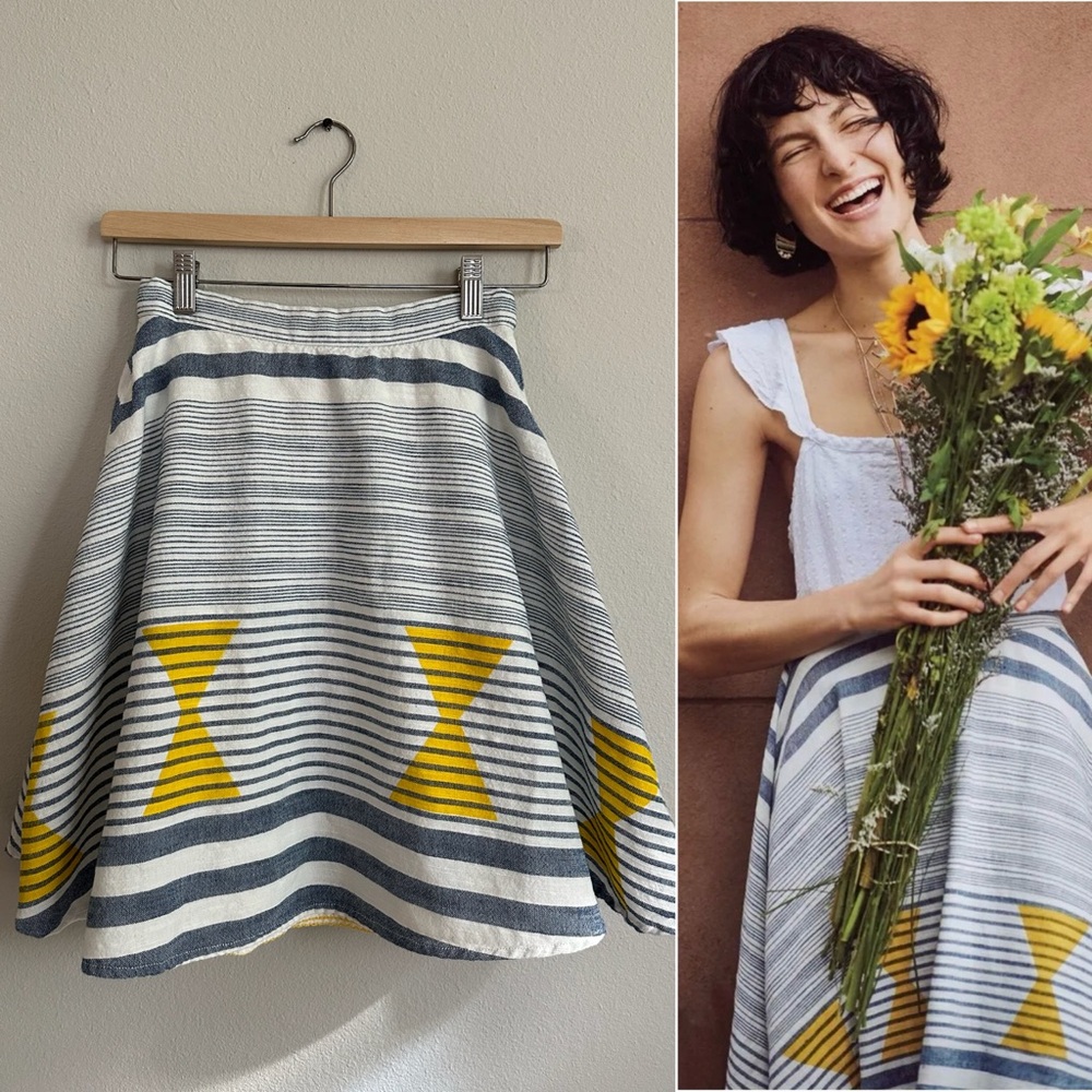 Anthropologie Tracy Reese Marisol Swing Skirt Blue White Striped Yellow Abstract